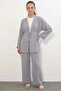 Women's Kimono Collar Drawstring Waist Gray Set - 2