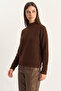 Women's Crew Neck Raglan Sleeve Knitted Patterned Soft Textured Knitwear Bitter Brown Sweater - 4