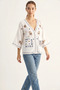 Women's Embroidered Pocket Detailed V-Neck Muslin White Shirt - 3