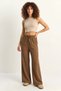 Women's Elastic Waist Pocket Detailed Loose Linen Trousers Yp Brown - 2