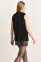 Women's Soft Textured Bearded Button Detailed Lined Black Vest - 6
