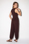 Women's Elastic Waist, Pocket Detail, Comfortable Zero-Sleeve Shalwar, Bitter Brown Jumpsuit - 5