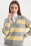 Women's Striped Polo Collar Knitwear Gray Yellow Sweater - 5
