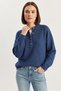 Women's Crew Neck Buttoned Knitwear Indigo Sweater - 5