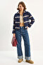Women's Pocket Detailed Lined Plaid Navy Blue Beige Coat - 5
