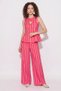 Women's Striped Sleeveless Blouse with Elastic Waist and Pocket Detail, Wide-Leg Pink Trousers Set - 4