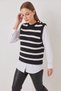 Women's Shirt Sleeve Detailed Knitwear Sweater Black White - 6