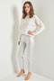 Women's Stone Embroidered Knitwear Ecru Sweater - 8