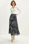Women's Draped Waist Detailed Lined Patterned Long Skirt De Navy Blue - 2