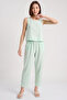 Women's Thick Strap Blouse Elastic Waist Pants Modal Water Green Set - 5