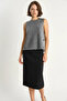 Women's Crew Neck Knitted Gray Melange Blouse with Side Button Accessories - 6