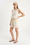 Women's Thick Strap Blouse with Elastic Waist and Pocket Detail Shorts Muslin Beige Set - 2
