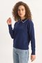 Women's Collar Lace Detailed Knitwear Navy Blue Sweater - 4