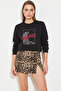 Women's Leopard Printed Black Sweatshirt