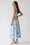 Women's Floral Patterned Crop Blouse Button Detailed Midi Ecru Blue Skirt Set - 5