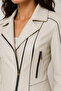 Women's Beige Biker Leather Jacket - 3