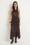 Women's Asymmetrical Cut Lined Lycra Lace Brown Skirt