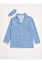 Boy's Suede Fabric Blue Piti Check Shirt Collar Buttoned Long Sleeve Winter Pajama Set - 3