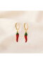 Gold Plated Red Pepper Enamel Lucky Hoop Earrings - 5