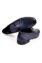 Dark Blue Color Laceless Genuine Leather Leather Sole Men's Shoes - 2