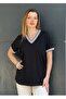 Plus Size V-Neck Blouse with Soft Texture, Collar and Sleeve End Details - 3