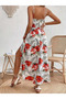 Women's floral print maxi dress with tie-up straps, v-neck, and side slit - 2