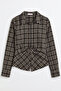 Plaid Waist Draped Shirt Brown - 3