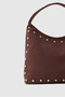 Claren Suede Women's Casual Shoulder Bag with Staple Detail in Brown - 2