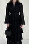 Black Ruffled Striped Tiered Dress - 2