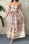 Beige Floral Patterned Dress with Breast Cups - 4