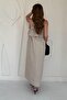 Beige Spaghetti Neck Pleated Front Dress - 4