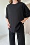 Black Modal Blouse and Pants Set - 4
