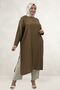68077 Plus Size. Double Tensel Tunic with Side Slits - Tan