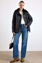Large Size Short Quilted Coat with Fur Collar Detail Black 6904