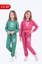 2-Piece Girls' Crew Neck Short Cut Printed Double Pocket 4-Piece Tracksuit Set