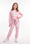 Girl's Crew Neck Short Cut Printed Double Pocket Tracksuit Set - 2