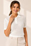 Women's White Polo Collar Short Sleeve Buttoned Openwork Knitwear Blouse 23070 - 8