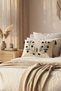 Tomurcuk |   Botanical Branch and Leaf Motif Punch Embroidered Tasseled Cotton Throw Pillow Cover 35X55 cm - 4