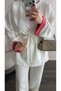 Tie-Up Sweatshirt with Striped Trim on Collar and Sleeves - 2