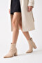Women's Beige Patent Leather Crocodile Boots Pointed Toe Thick Heeled Zippered Stylish Ankle Boots - 4