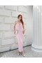 Women's Pink Deep V-Neck Rope Strap Lace Maxi Dress Elt7252 - 3