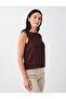 Bitter Brown Round Neck Sleeveless Linen Blend Blouse