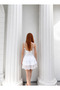 Women's White Deep V Neck Eyelet Detailed Chiffon Flounce Mini Dress Dcf284 - 4