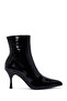 Women's Black Zippered Thin Heeled Patent Leather Boots Af200022Dr