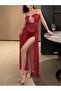 Drawstring Long Slit Strap Nightgown Women's Nightgown Dowry Dress - 5