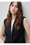 Women's Black 100% Linen Pocketed Buttoned Vest - 6