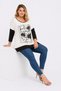 Women's Plus Size, Bone Color, Two-Color Tunic with Print and Stone Detail on the Front 65N39613 - 3