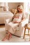 New Season Beige Muslin Fabric Design with Easy Breastfeeding Feature, Ruffle Sleeve Detail, Summer 100% Cotton Maternity Nightgown - 3