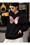 Oversize Unisex Women'S/Men's Hooded Sweatshirt with Butterfly Front Print