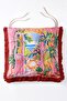 Colorful Mediterranean Town Patterned 4-Piece Fringed Puffy Chair Cushion Set - 4